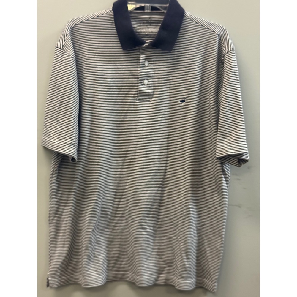 Properly Tied Polo Shirt Mens XL Navy White Stripe Pima Cotton Short Sleeve Golf